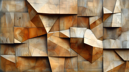 wood texture background interpreted in a cubist style, with fragmented and geometric shapes - obrazy, fototapety, plakaty