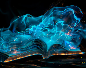 a book with pages turning into waves of light spectra