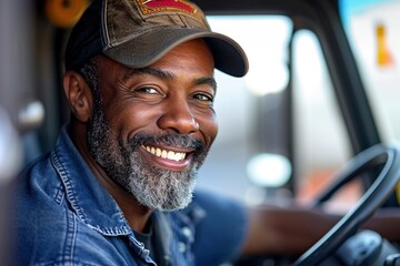 Fototapeta premium A smiling male truck driver.