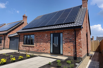 Modern Brick House with Solar Panels on Roof