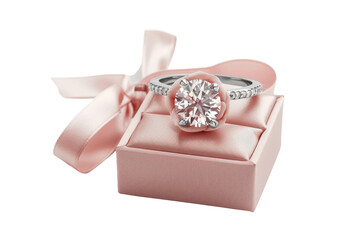 Diamond Ring in Rose Box isolated on transparent background