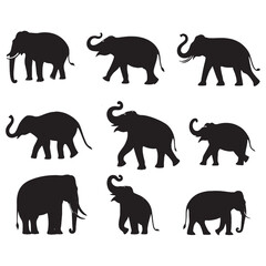 set of elephants silhouettes