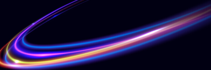 Abstract background of luminous lines. Neon lines. Laser rays. Abstract blue light lines on dark background. Futuristic technology style. Vector illustration road.