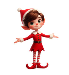 A happy Christmas Elf with arms wide open, isolated on a transparent background	