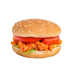 Fried chicken burger isolated on transparent or white background