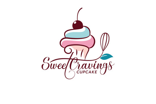 sweet cravings cupcake logo with a combination of cupcake, whisk and beautiful lettering for cafes, restaurants, bakery shops, etc.