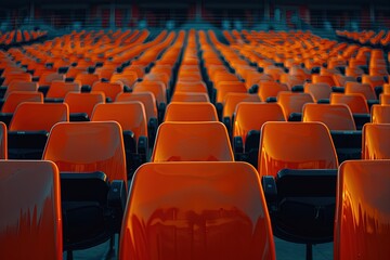 Seats of orange tribune on sport stadium.
