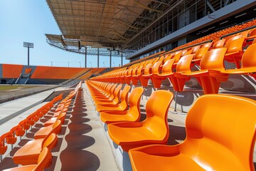 Fototapeta premium Seats of orange tribune on sport stadium.