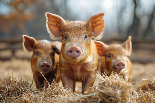 Pigs and piglets at the domestic farm.