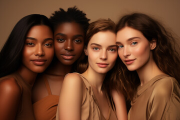 Obraz premium Four women with different skin tones are posing for a photo