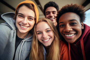 Fototapeta premium A group of young people are smiling and posing for a picture