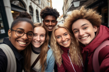 A group of young people are smiling for a picture