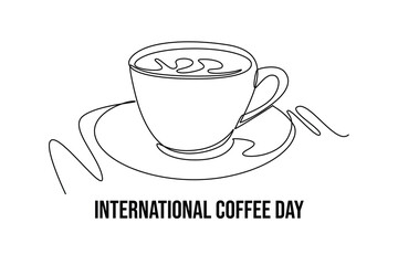 Simple continuous line drawing icon international day of coffee banner and icon. Picture of Mug coffee. Simple line. International coffee day minimalist concept.