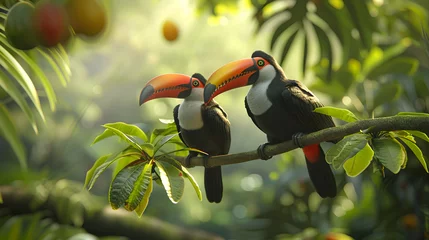 Gordijnen A beautiful toucan couple resting on the branch in the wild © MistoGraphy