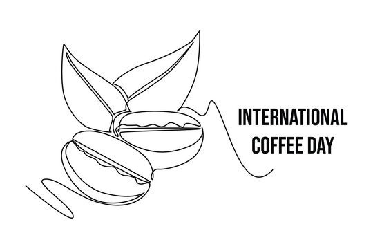 Simple continuous line drawing icon international day of coffee banner and icon. Picture of coffee beans and realistic illustration. Simple line, continuousline. International coffee day minimalist co