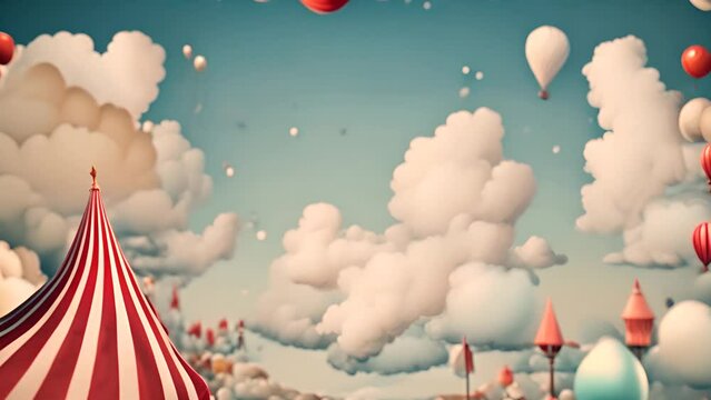 Vibrant Circus Tent and Balloons Soaring in Sky Generative AI