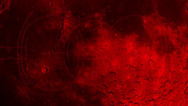 Approach of lunar red surface for moon exploration with HUD technology. Motion graphic for science fiction concept