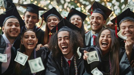 Congratulations graduates with money scholarship money background concept.