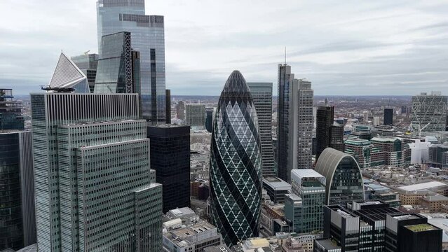 30 St Mary Axe, The Gherkin, financial district, London UK  drone,aerial