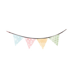 Illustration of a bunting flag with pattern on a white background,pastel garland elements.