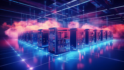 Obraz premium Cloud computing in data center clouds and network