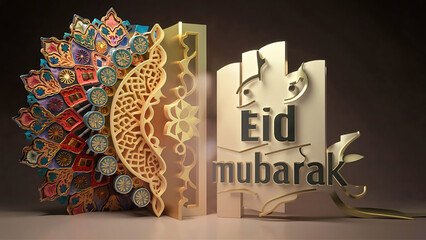 Eid Mubarak premium vector illustration with luxury design.