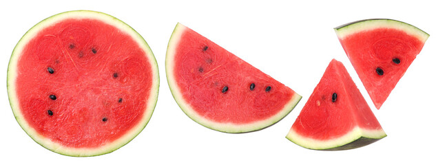 Watermelon, half and slice isolated, Fresh and Juicy Watermelon, transparent PNG, PNG format, cut out