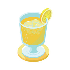 レモンの果実が付いたレモンジュース_アイソメトリックのイラスト