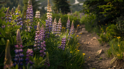 Lupines line a hiking trail