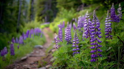 Lupines line a hiking trail