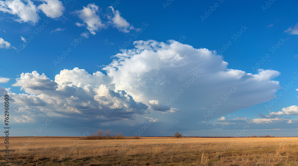 Wall mural A large cloud in the sky with a blue sky behind it. The sky is clear and the clouds are white