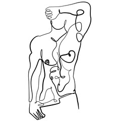 Man Naked Silhouette Trendy Line Art Drawing. One Line Illustration of Male Figure Minimalistic Black Lines Drawing. Modern Scandinavian Design. Vector EPS 10
