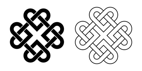 Celtic knot heart contour outline and silhouette vector icon illustration isolated on white background.