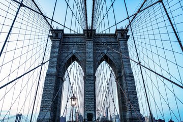 Brooklyn bridge in ny, usa. brooklyn bridge in new york. amazing scenery of brooklyn bridge over skyscrapers in metropolis. brooklyn bridge of new york city. Famous tourist spot