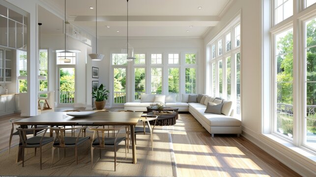 Spacious modern living room with abundant natural light.