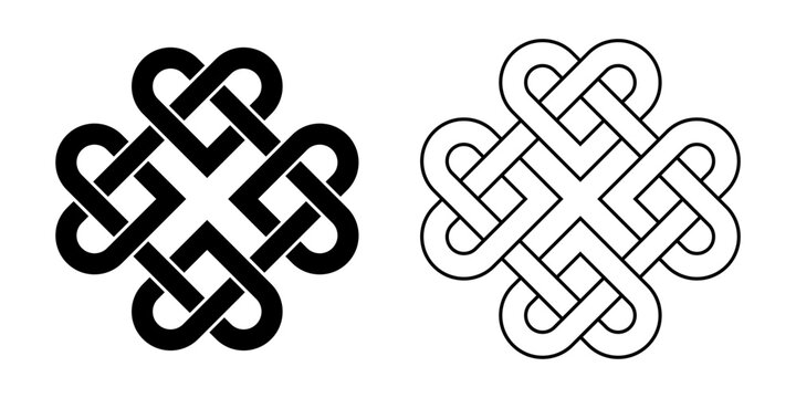 Celtic knot heart contour outline and silhouette vector icon illustration isolated on white background.