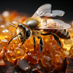 Honey bee portrait on honeycomb