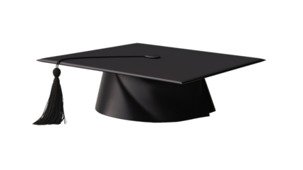 A Black Graduation Cap With a Tassel. On a White or Clear Surface PNG Transparent Background..