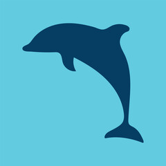 Silhouette of a dolphin on a blue background.
