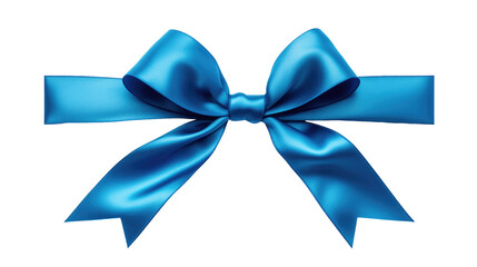 Blue Ribbon With Bow on White Background. On a White or Clear Surface PNG Transparent Background..