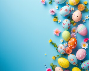 Fototapeta na wymiar Easter eggs bunny Top view of background colorfull, Generative AI