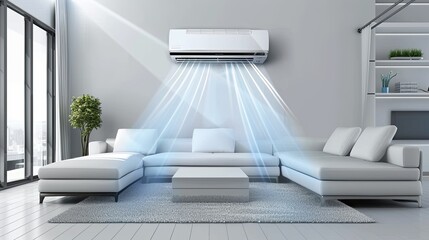Energy efficient air conditioner in a modern living room.