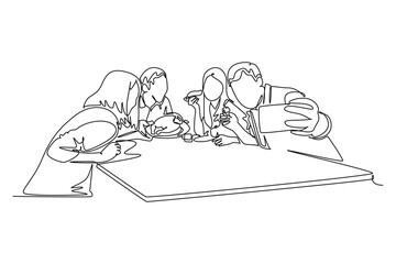 Simple continuous line drawing icon Family gathering. Picture of a group of people capturing moments of togetherness. Simple line. International Family minimalist concept.