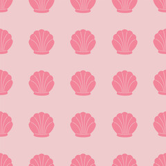 pink seamless pattern with shells placed in rows