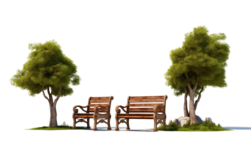 Two Wooden Benches Aligned Next to Each Other. On a White or Clear Surface PNG Transparent Background..
