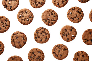 Group of Chocolate Chip Cookies on White Background. On a White or Clear Surface PNG Transparent Background..