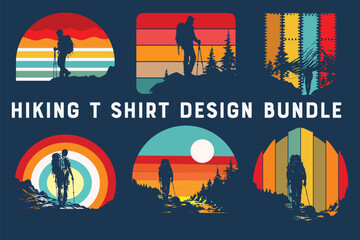 Hiking t-shirt design sunset bundle, creative new hiking t shirt and sunset design bundle, best selling hiking t shirt bundle,  - obrazy, fototapety, plakaty