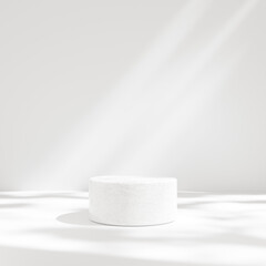 3D rendered mockup of a minimal podium scene with a white landscape backdrop template	
