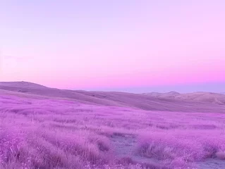 Foto op Aluminium A serene landscape of rolling hills under a pastel sunrise, embodying tranquility and natural beauty. Generative AI © MAX AI