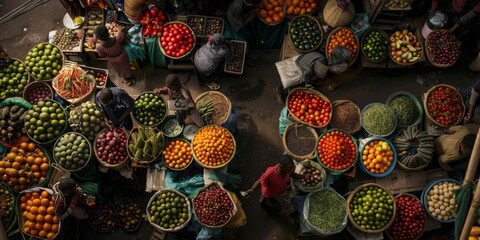 A market with many different types of fruits and vegetables - obrazy, fototapety, plakaty